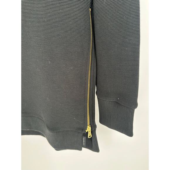 Varley Black Sweatshirt with Gold Zipper Accents Ribbed Fabric Crew Neck Size S - Picture 5 of 10